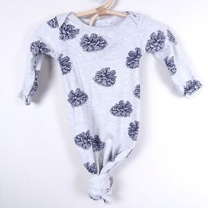 Oliver & Rain Knotted Gown Baby NB Gray Organic Cotton Pinecone Print Sleeper